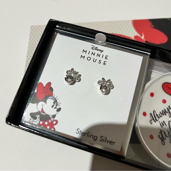 Disney Minnie Mouse Earrings and Trinket Tray Sterling Silver with CZ - Picture 2 of 5